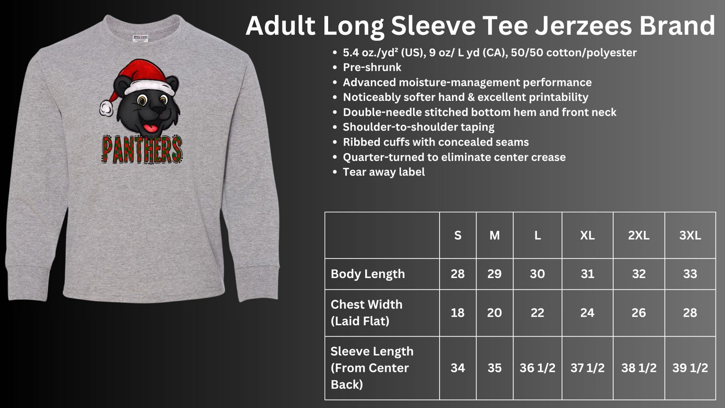 🐾🎄Plaid Panther with Santa Hat Long Sleeve Tee🎅🐾