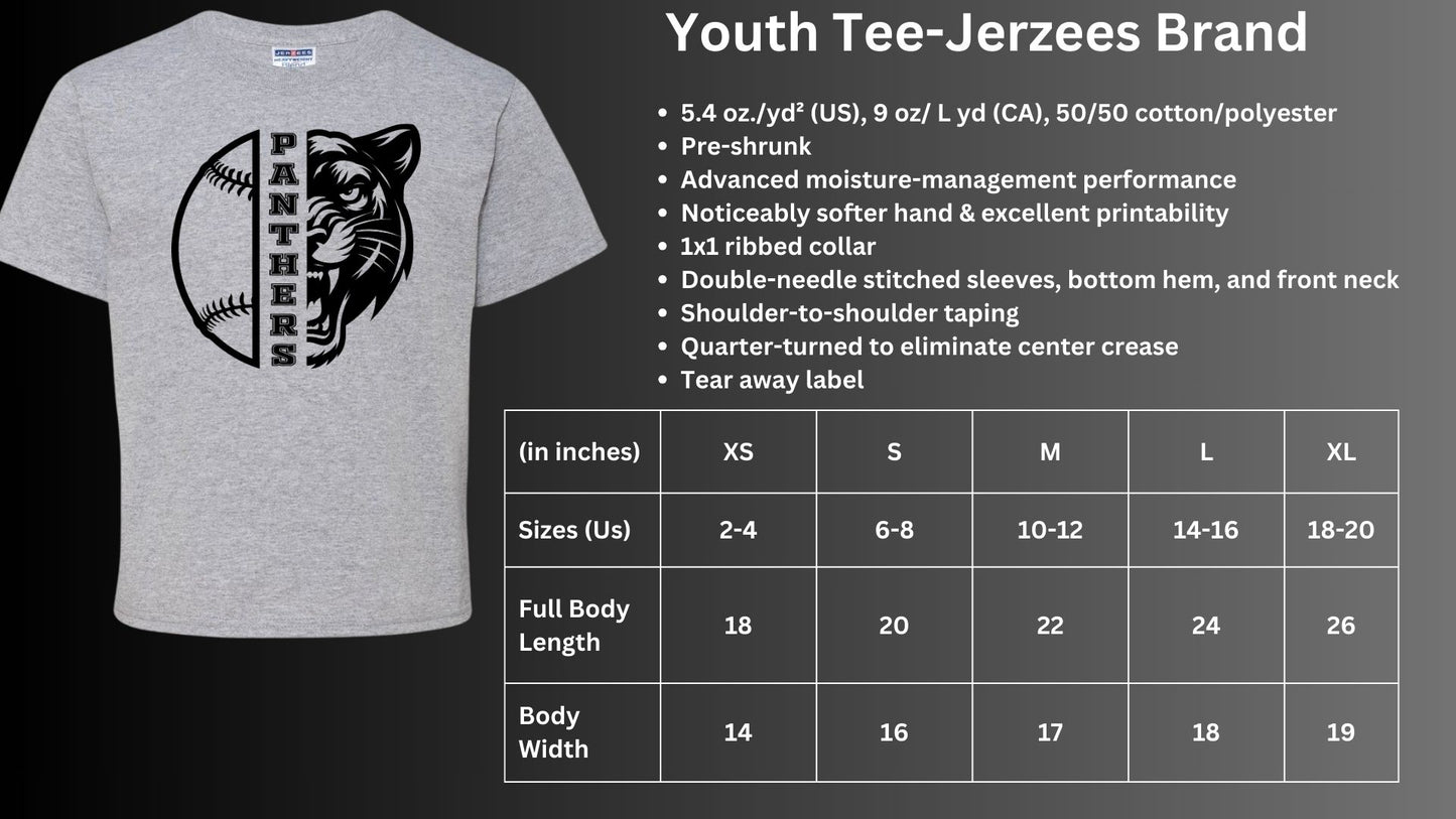 🐾🥎MMS 1/2 Softball 1/2 Panther Head Short Sleeve Tee🥎🐾