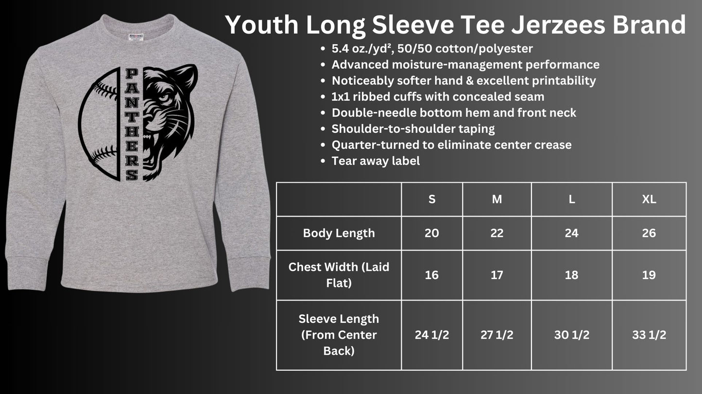 🐾🥎MMS 1/2 Softball 1/2 Panthers Head Long Sleeve Tee🥎🐾
