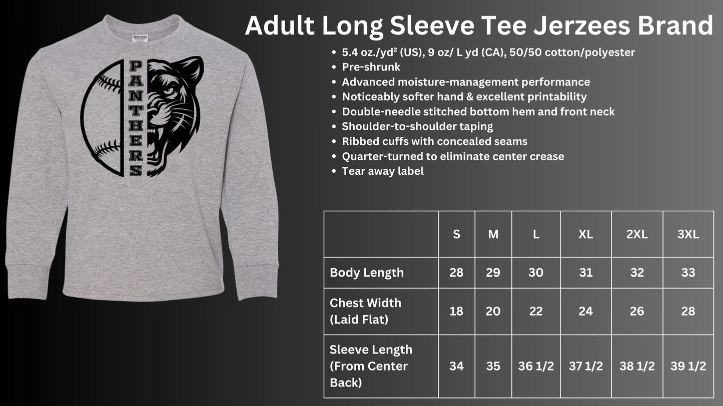 🐾🥎MMS 1/2 Softball 1/2 Panthers Head Long Sleeve Tee🥎🐾