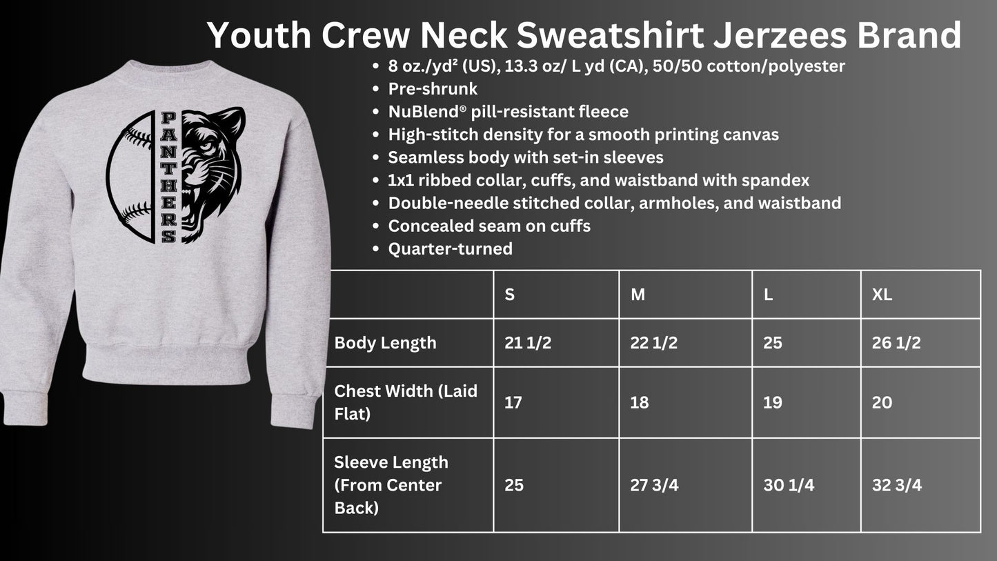 🐾🥎MMS 1/2 Softball 1/2 Panther Head Crew Neck Sweatshirt🥎🐾