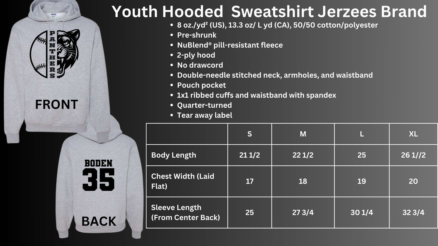 🐾🥎MMS Girls GREY 1/2 Softball 1/2 Panther Head Hoodie Sweatshirt🥎🐾