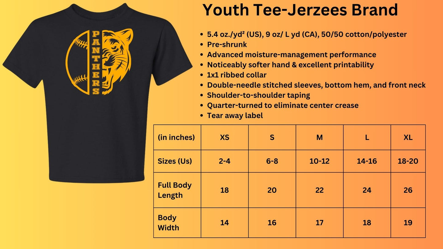 🐾🥎MMS 1/2 Softball 1/2 Panther Head Short Sleeve Tee🥎🐾