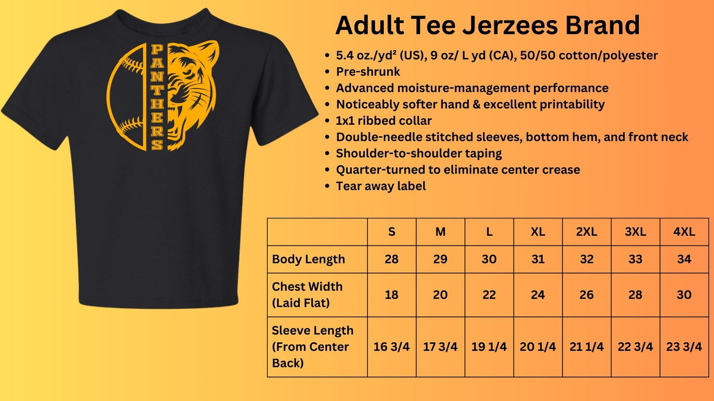 🐾🥎MMS 1/2 Softball 1/2 Panther Head Short Sleeve Tee🥎🐾