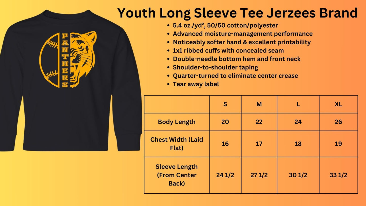 🐾🥎MMS 1/2 Softball 1/2 Panthers Head Long Sleeve Tee🥎🐾