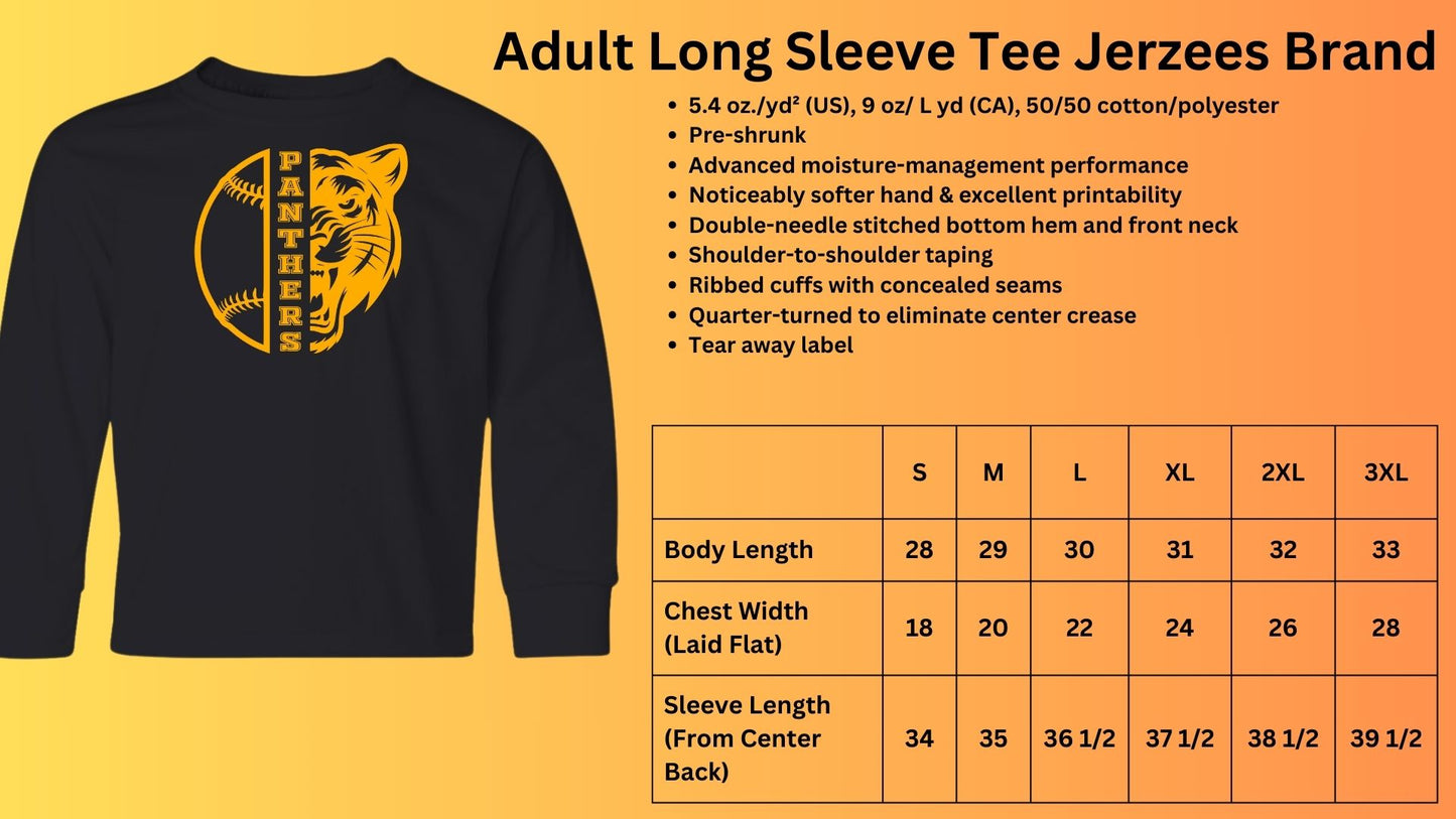 🐾🥎MMS 1/2 Softball 1/2 Panthers Head Long Sleeve Tee🥎🐾