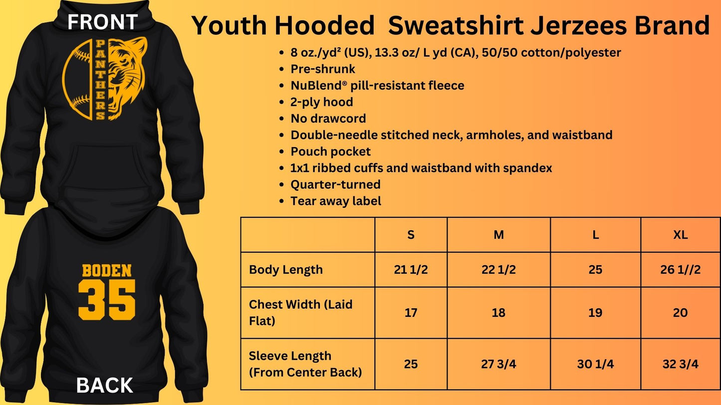 🐾🥎MMS Girls BLACK 1/2 Softball 1/2 Panther Hoodie Sweatshirt🥎🐾