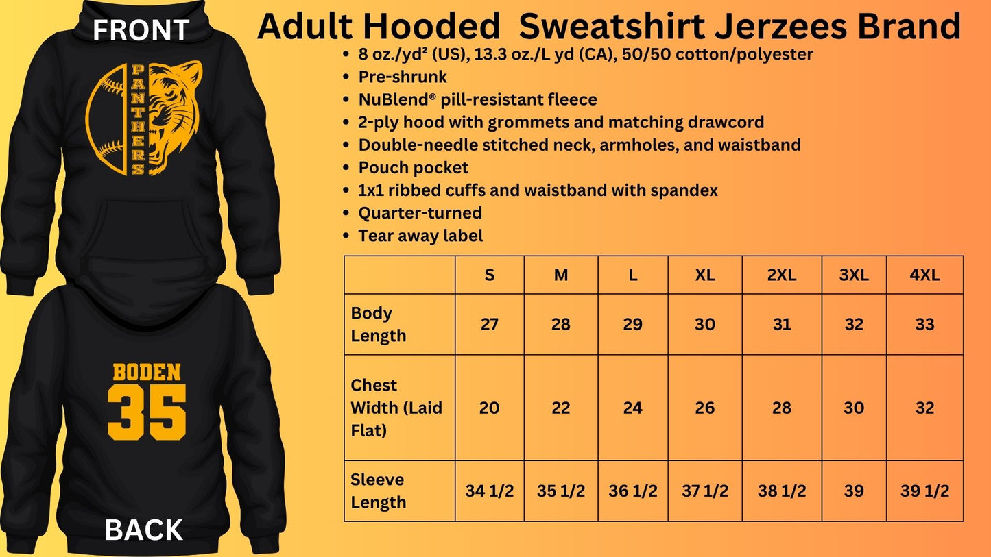 🐾🥎MMS Girls BLACK 1/2 Softball 1/2 Panther Hoodie Sweatshirt🥎🐾