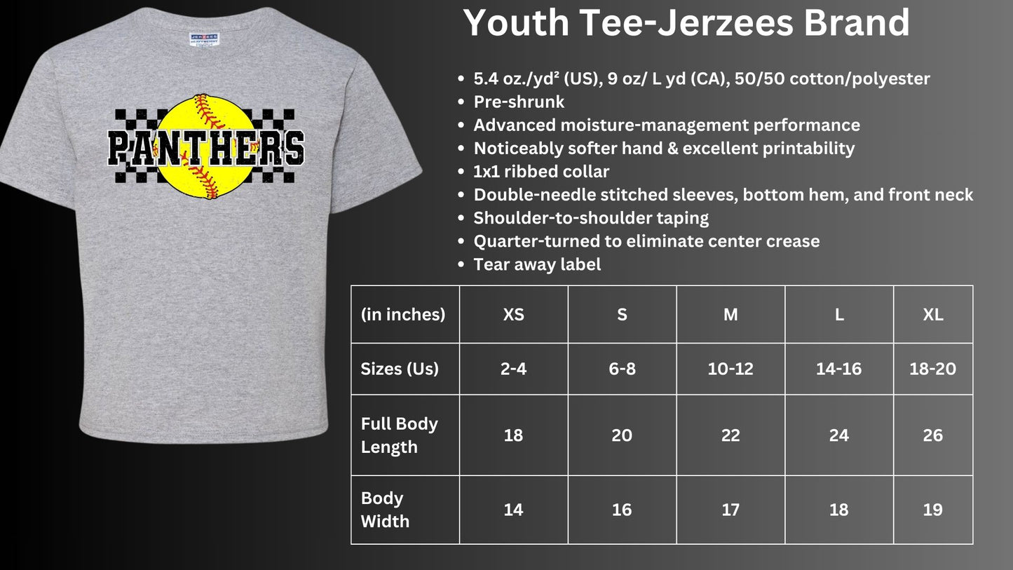 🐾🥎MMS Checkered Softball Panther Short Sleeve Tee🥎🐾