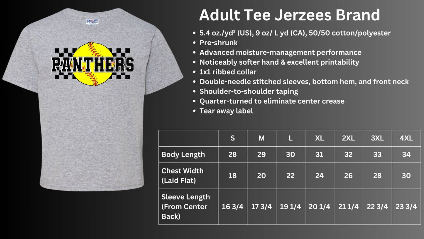 🐾🥎MMS Checkered Softball Panther Short Sleeve Tee🥎🐾