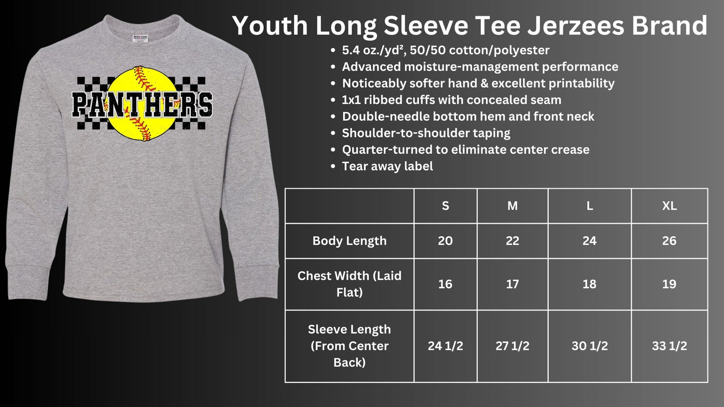 🐾🥎MMS Checkered Softball Panther Long Sleeve Tee🥎🐾