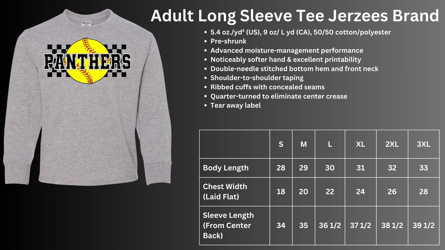 🐾🥎MMS Checkered Softball Panther Long Sleeve Tee🥎🐾