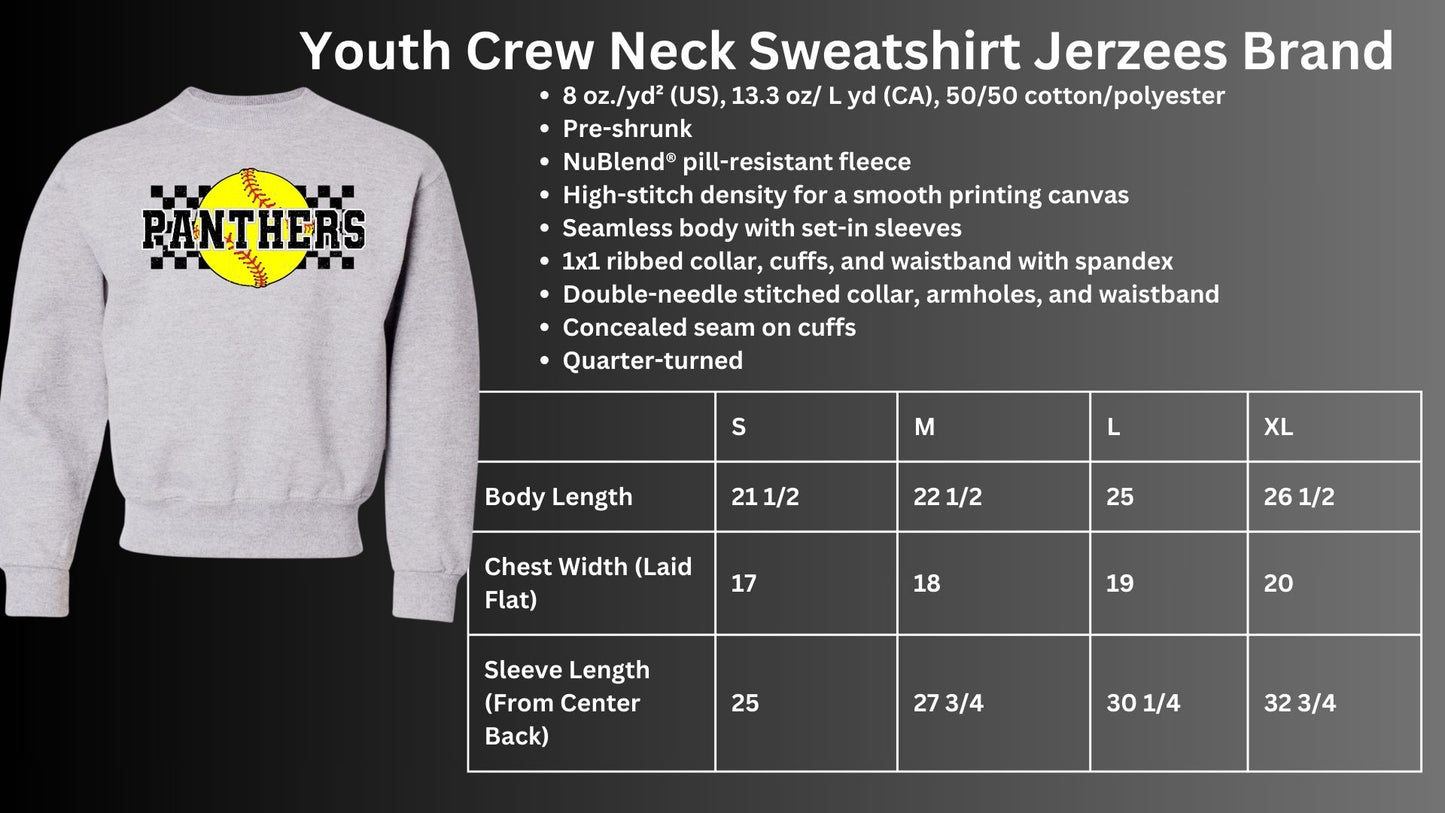 🐾🥎MMS Checkered Softball Panther Crew Neck Sweatshirt🥎🐾