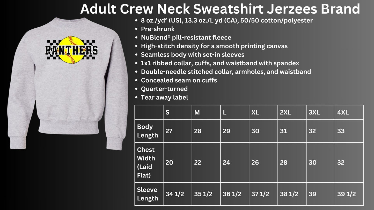 🐾🥎MMS Checkered Softball Panther Crew Neck Sweatshirt🥎🐾