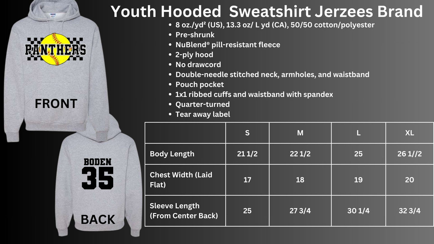 🐾🥎MMS Checkered Softball Panther Hoodie Sweatshirt🥎🐾