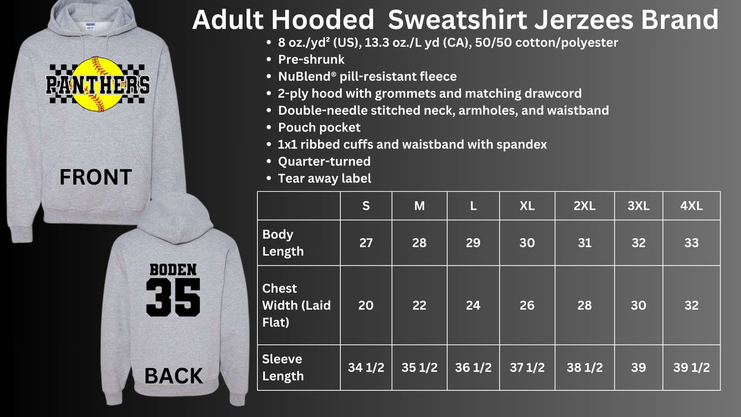 🐾🥎MMS Checkered Softball Panther Hoodie Sweatshirt🥎🐾
