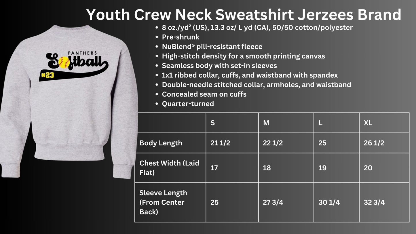 🐾🥎MMS Panthers Softball with Number Crew Neck Sweatshirt🥎🐾
