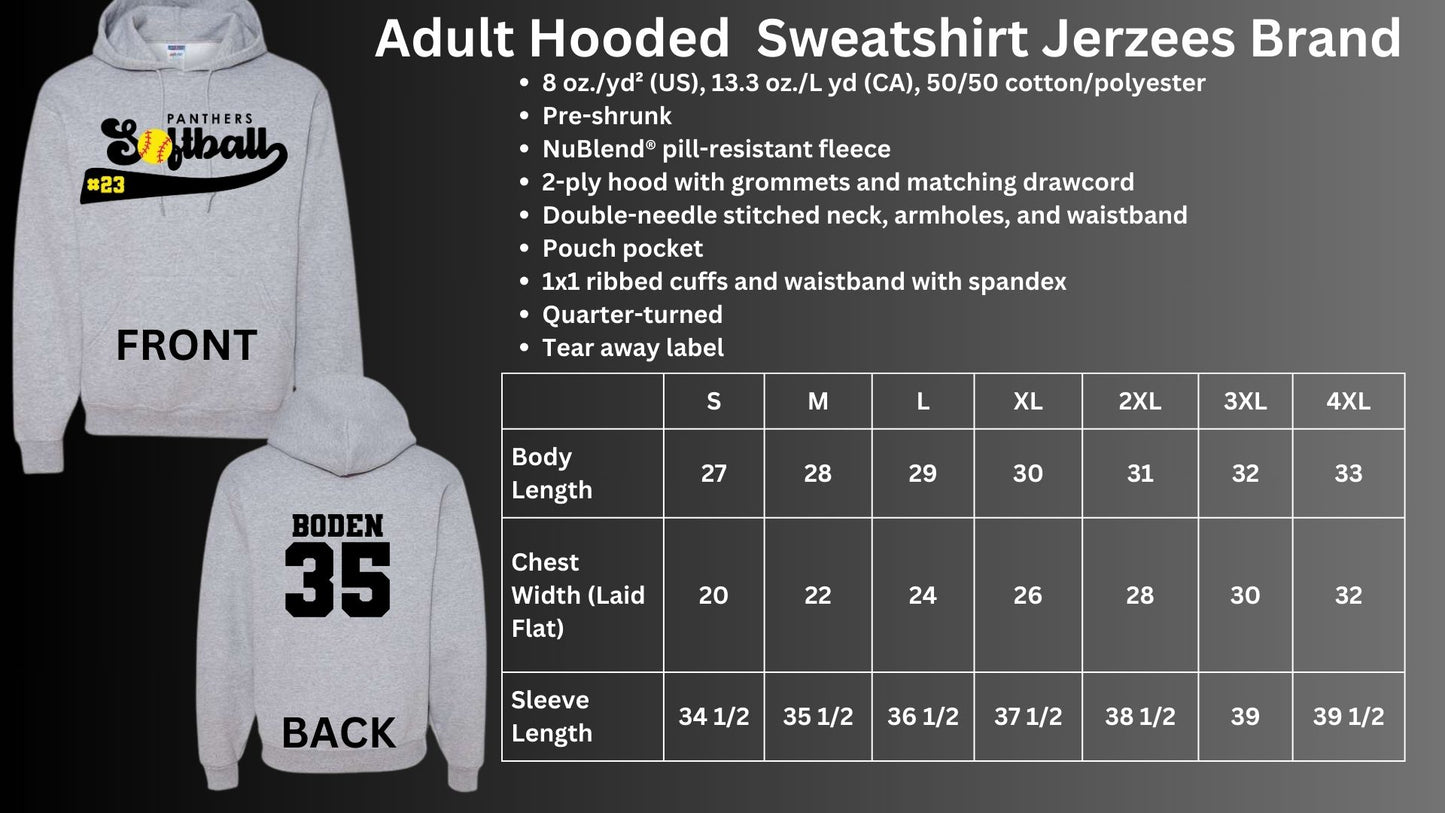 🐾🥎MMS Panthers Softball with Number Hoodie Sweatshirt🥎🐾