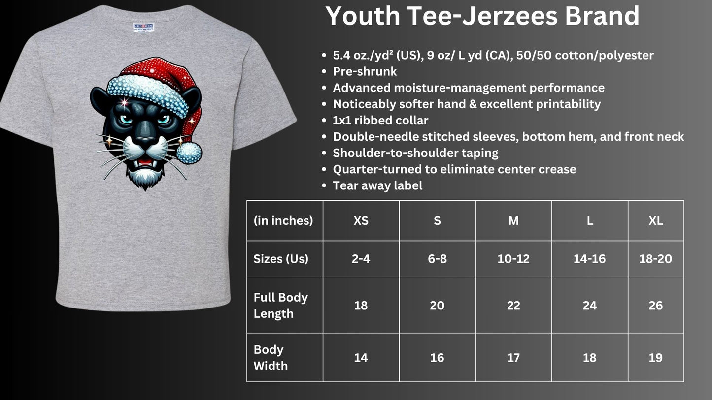 🐾🎄Bling Panther with Santa Hat Short Sleeve Tee🎅🐾