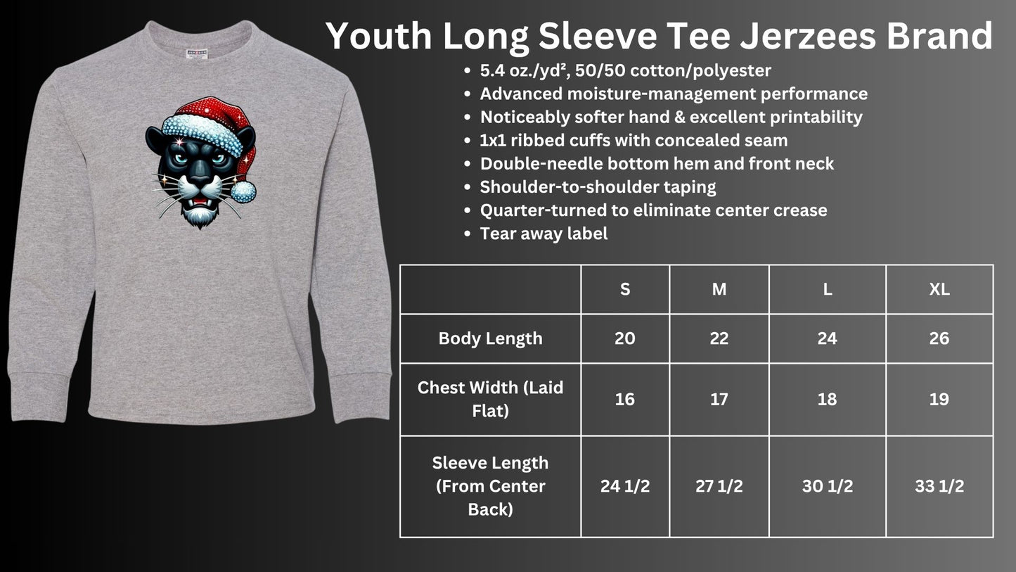 🐾🎄Bling Panther with Santa Hat Long Sleeve Tee🎅🐾