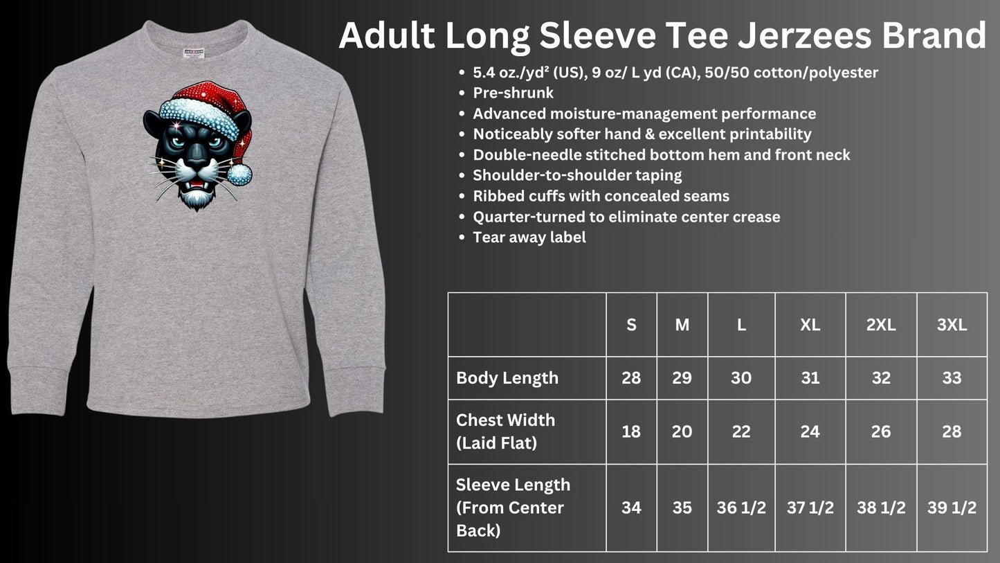 🐾🎄Bling Panther with Santa Hat Long Sleeve Tee🎅🐾