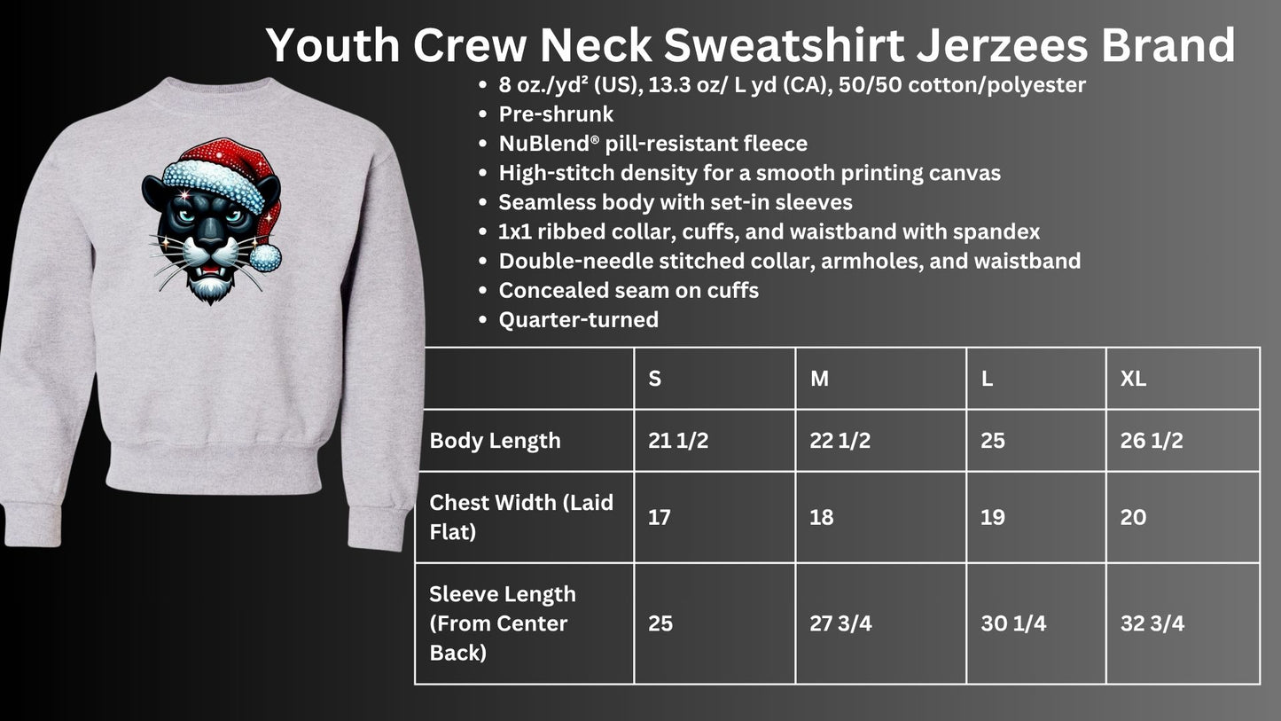 🐾🎄Bling Panther with Santa Hat Crew Neck Sweatshirt🎅🐾