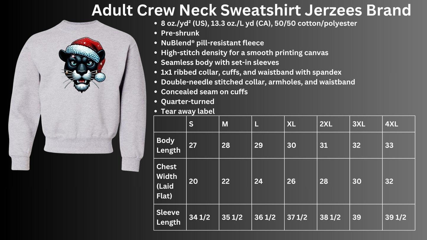 🐾🎄Bling Panther with Santa Hat Crew Neck Sweatshirt🎅🐾