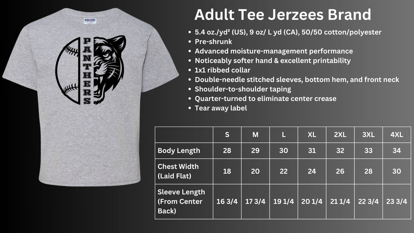 🐾🥎MMS 1/2 Softball  1/2 Panther Head Short Sleeve Tee🥎🐾